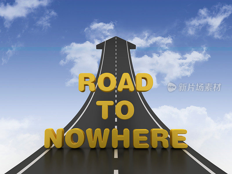 Road Arrow with Road TO NOWHERE Phrase on Sky - 3D渲染